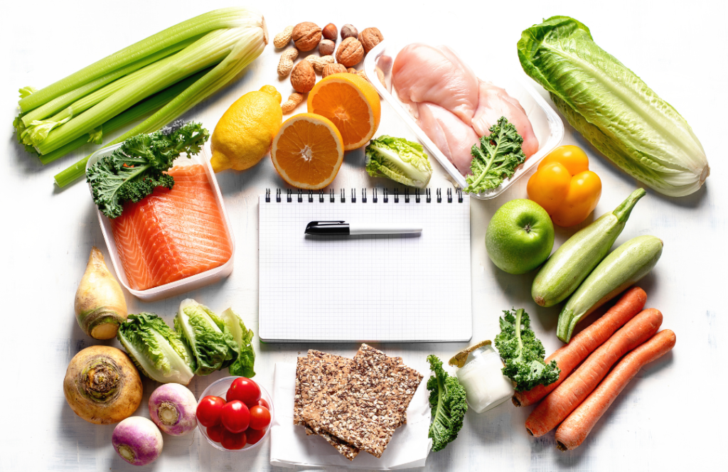 Reusable bags with organised groceries